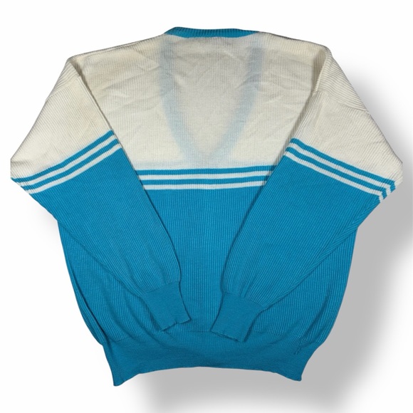 LACOSTE Vintage 70’s 80’s Teal Blue White V-Neck Button Cardigan Sweater L XL - Picture 2 of 9